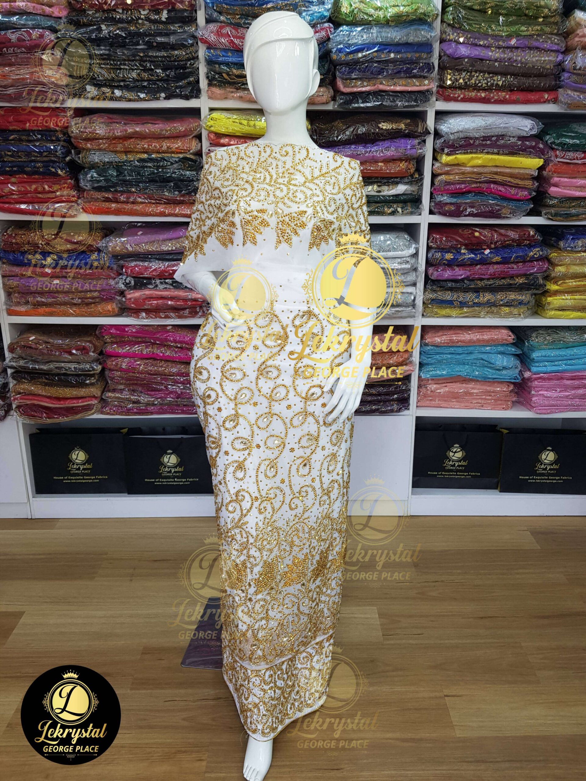 White and Gold Net on Silk