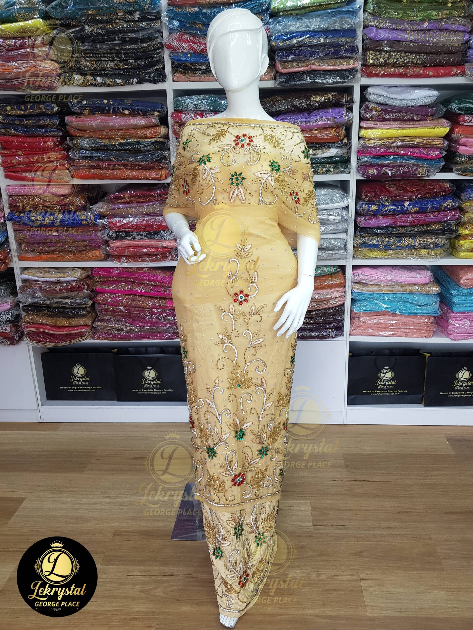 Champagne Gold Net on Silk Multiples Stones Luxury George