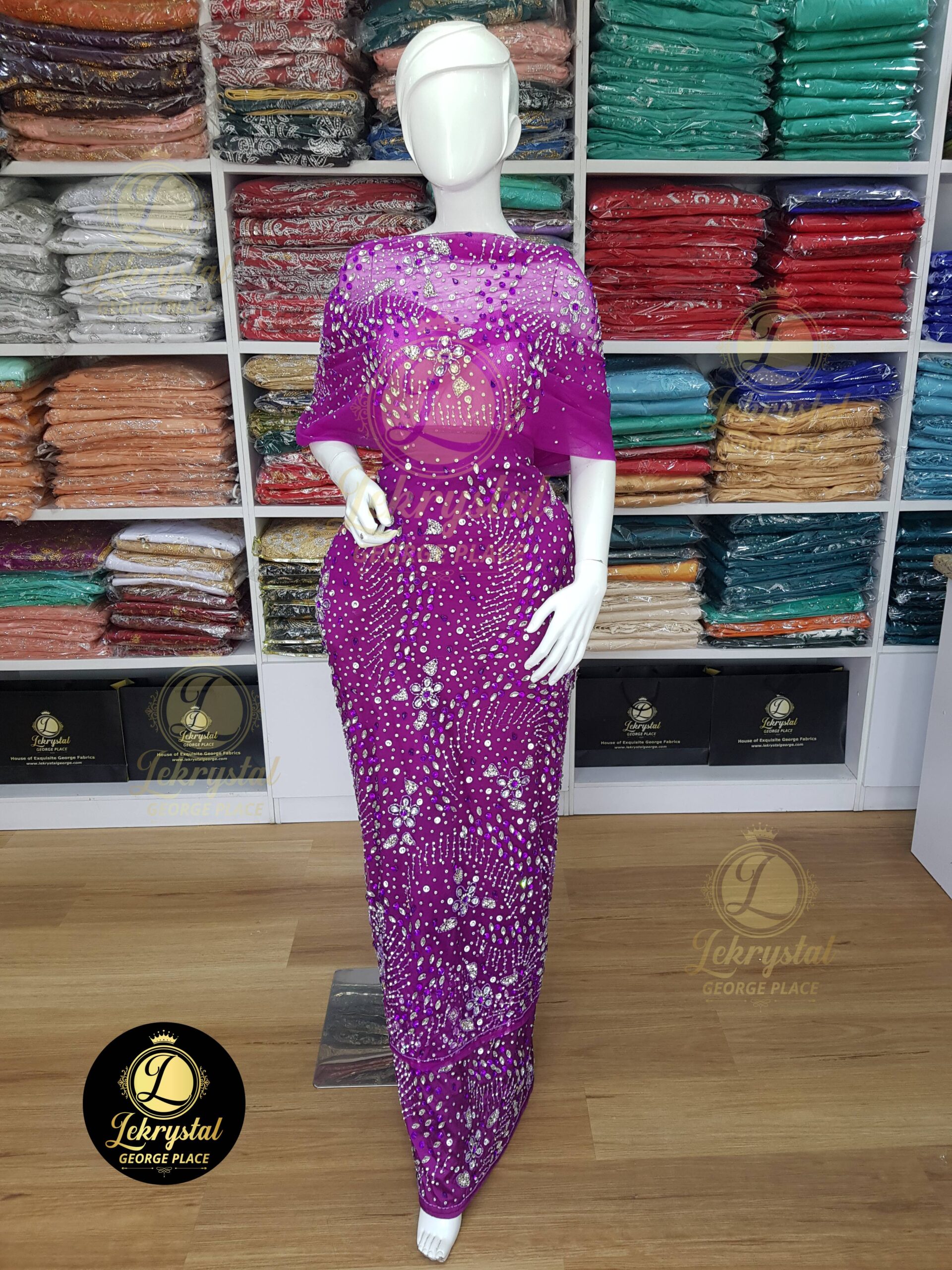 Magenta Net on Silk with Crystal Silver Stones Luxury George