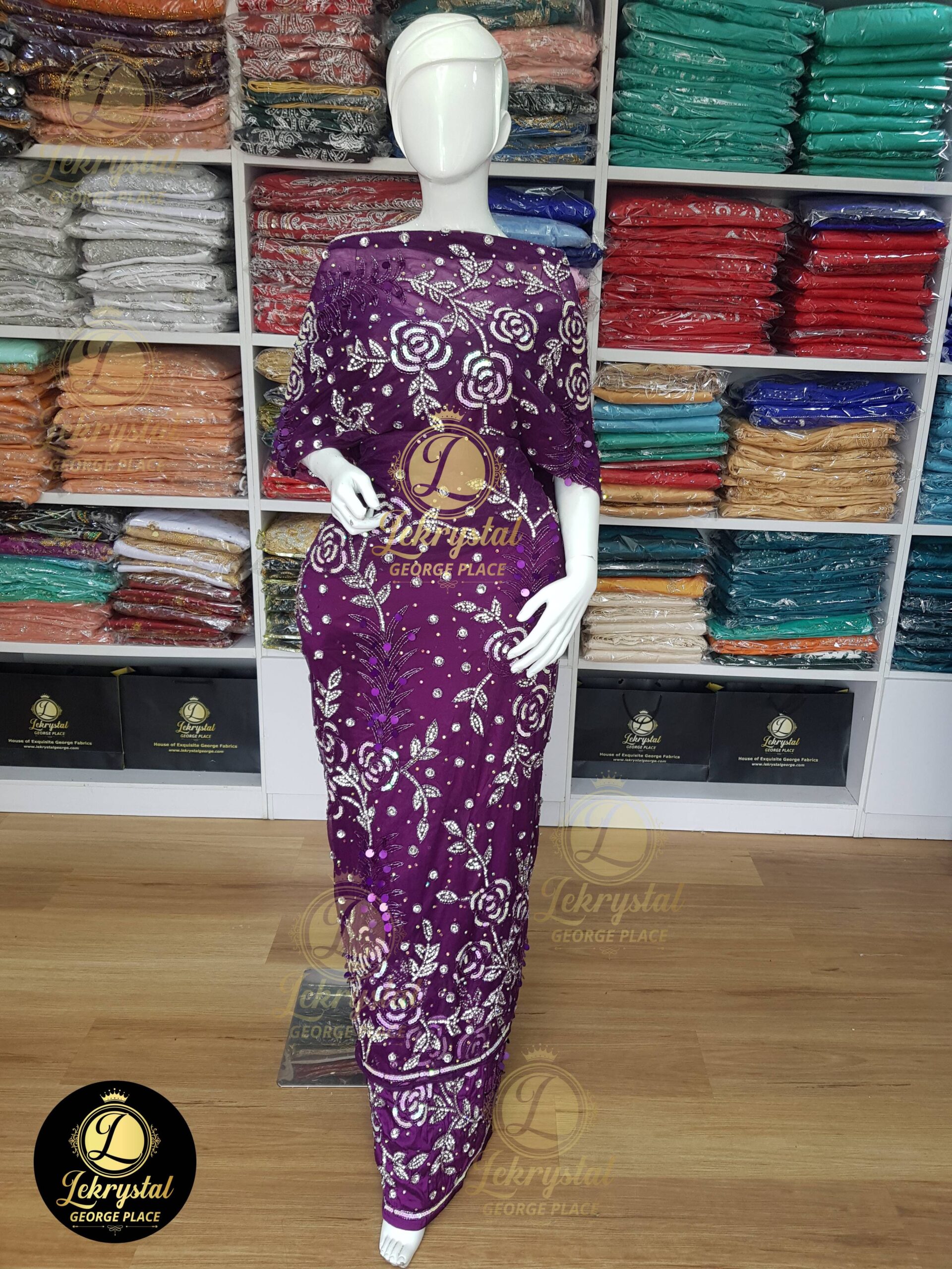 Magenta Net on Silk with Crystal Silver Stones Luxury George